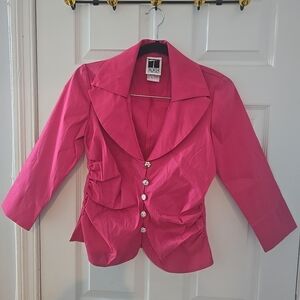 Tadashi Shoji‎ Pink Ruched Pleated Fancy Party Jacket With Rhinestones Size 8